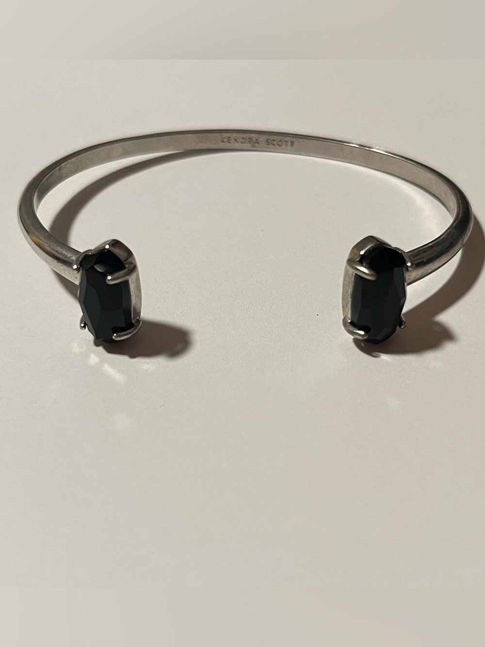Kendra Scott Silver Open Cuff Bracelet with Black Faceted Stones